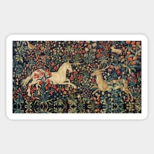 UNICORN AND DEER AMONG FLOWERS, FOREST ANIMALS FLEMISH FLORAL Magnet